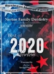 Norton Family Dentistry Best of 2020 award