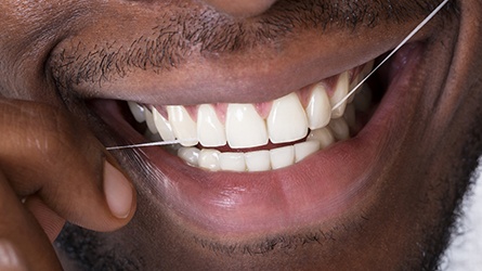 closeup of man flossing 